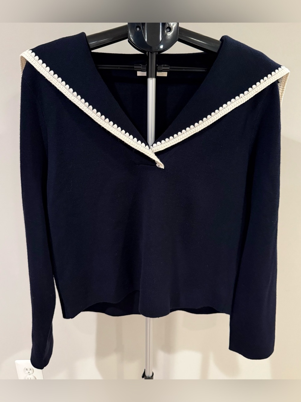 Sezane Naya Sweater Navy Ecru Sailor Collar EUC XXXL